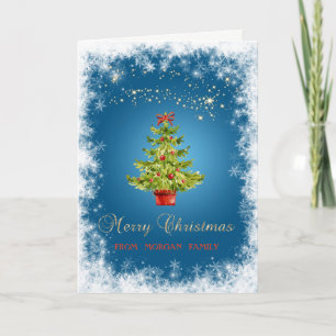 Eleganter Weihnachtsbaum, Schneeflocken Blau Feiertagskarte