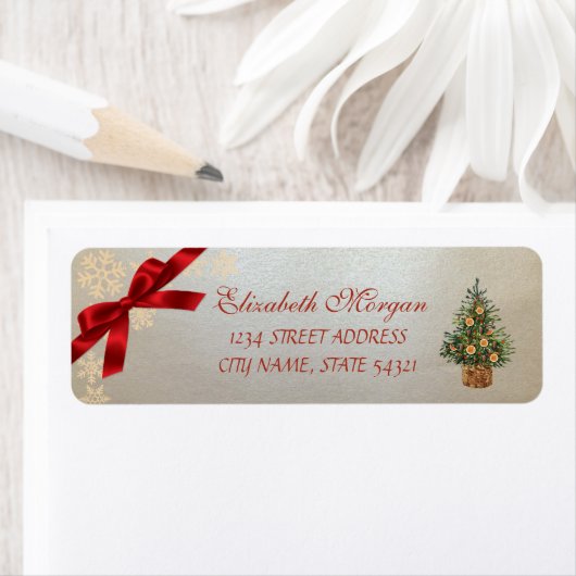 Eleganter Weihnachtsbaum, Schneeflocken, Bow (Insitu)