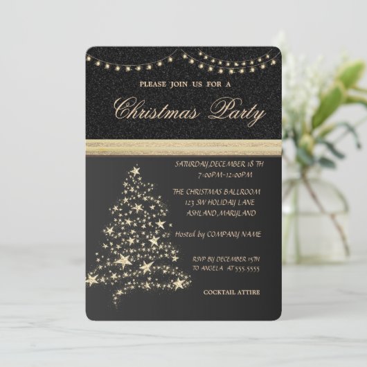 Eleganter Weihnachtsbaum, Schwarz, Weihnachten Par Einladung (Stehend Vorderseite)