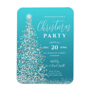 Eleganter Weihnachtsbaum Silver Aquamarin Holiday Magnet