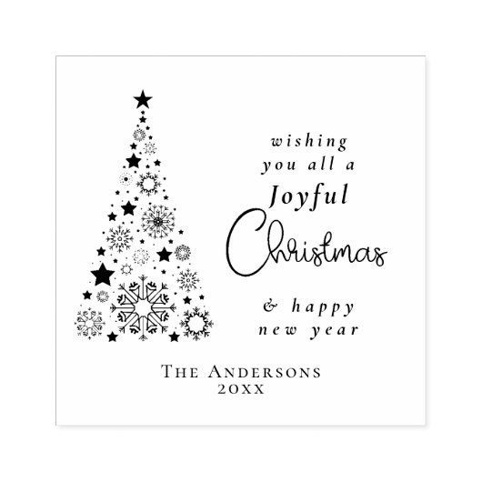 Eleganter Weihnachtsbaum Snowflakes Familienname Gummistempel (Prägung)
