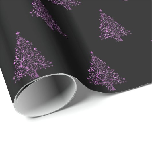 Eleganter Weihnachtsbaum Streifen Muster schwarz R Geschenkpapier (Rolleneckpunkt)