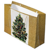 Eleganter Weihnachtsbaum und Gold Glitzer Große Geschenktüte (Vorderseite Schrägansicht)