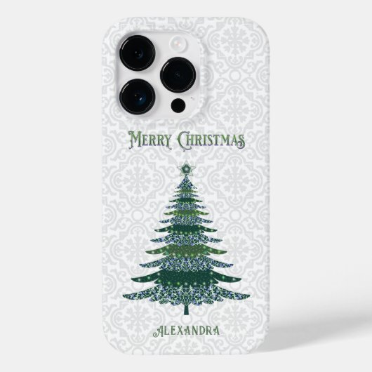Eleganter Weihnachtsbaum White Green Personalisier Case-Mate iPhone Hülle (Rückseite)