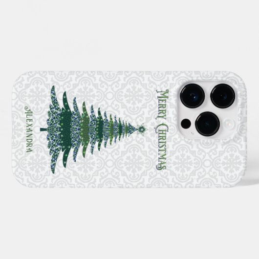 Eleganter Weihnachtsbaum White Green Personalisier Case-Mate iPhone Hülle (Rückseite (Horizontal))