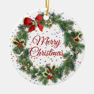 Eleganter Weihnachtsbaum Wreath Rote Grüne Feierta Keramik Ornament