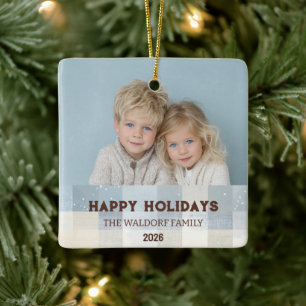 Eleganter Weihnachtsbaumanhänger mit Familienfoto Keramikornament