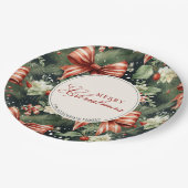 Eleganter Weihnachtscheer Candy Cane Bows Custom Pappteller (Schrägansicht)