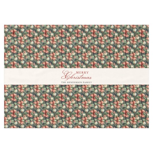 Eleganter Weihnachtscheer Candy Cane Bows Custom Tischdecke (Vorderseite (Horizontal))