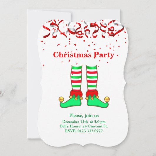 Eleganter Weihnachtself in Rot und Weiß Einladung (Vorderseite)