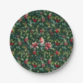 Eleganter Weihnachtsfest Botanischer Winter Robin Pappteller (Vorderseite)