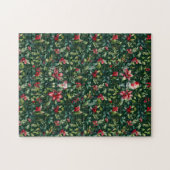 Eleganter Weihnachtsfest Botanischer Winter Robin  Puzzle (Horizontal)