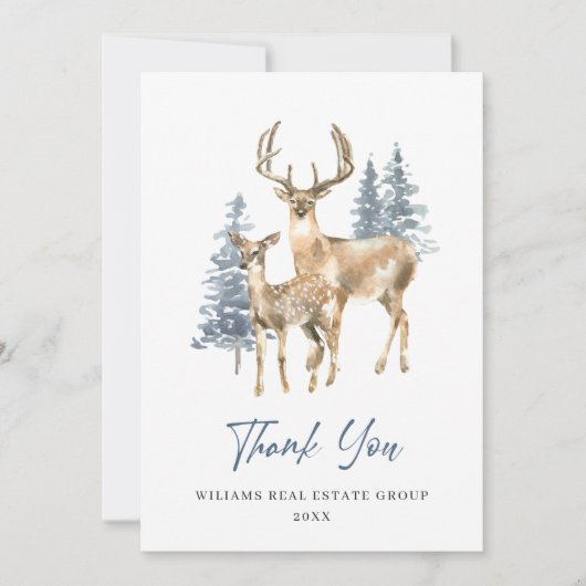 Eleganter Weihnachtsfest im Hirschen Pine Tree Cor Dankeskarte (Vorderseite)