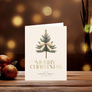 Eleganter Weihnachtsgruß mit Kiefernbaumschleife f Feiertagskarte