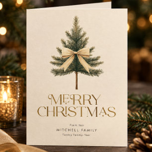 Eleganter Weihnachtsgruß mit Kiefernbaumschleife f Feiertagskarte