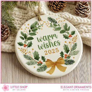 Eleganter Weihnachtskranz Anpassbares Foto Keramik Ornament