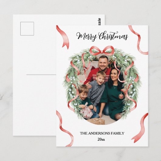 Eleganter Weihnachtskranz-Bogen mit individuellem Postkarte (Vorne/Hinten)