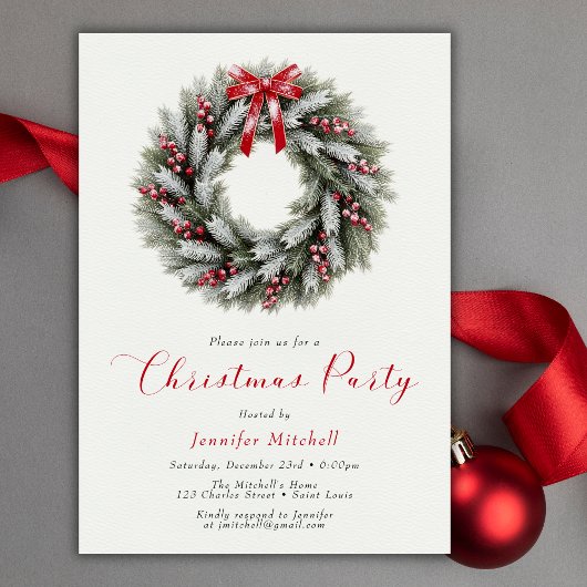 Eleganter Weihnachtskranz Feierparty Einladung