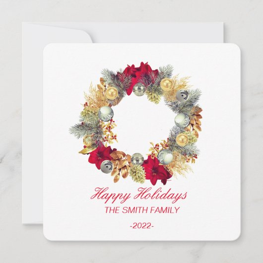 Eleganter Weihnachtskranz Feiertagskarte (Vorderseite)