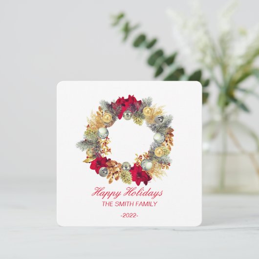 Eleganter Weihnachtskranz Feiertagskarte (Stehend Vorderseite)