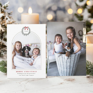 Eleganter Weihnachtskranz gebogener Familien-2-Fot Feiertagskarte