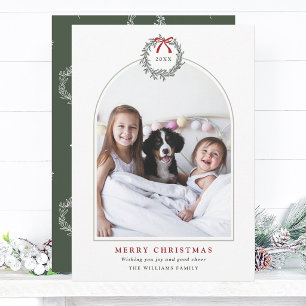 Eleganter Weihnachtskranz gebogener Familienfoto Feiertagskarte