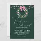 Eleganter Weihnachtskranz Hochzeit Rosa Einladung (Vorderseite)