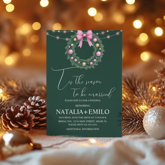 Eleganter Weihnachtskranz Hochzeit Rosa Einladung