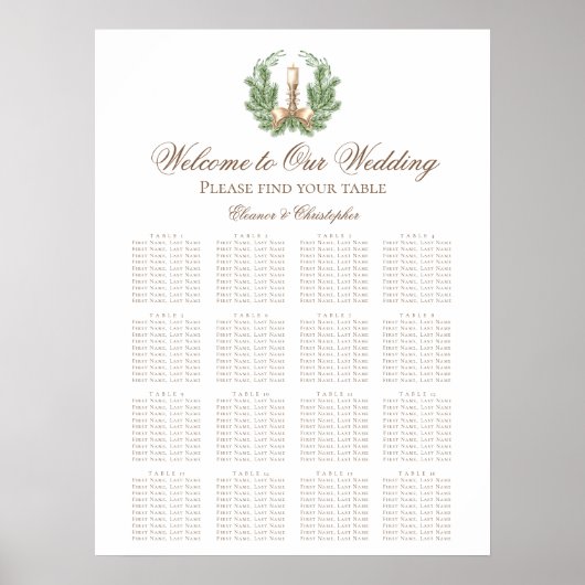 Eleganter Weihnachtskranz Hochzeits-Sitzplan Poster (Vorne)