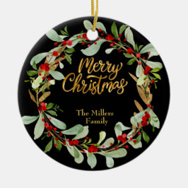 Eleganter Weihnachtskranz - individualisierbarer N Keramik Ornament