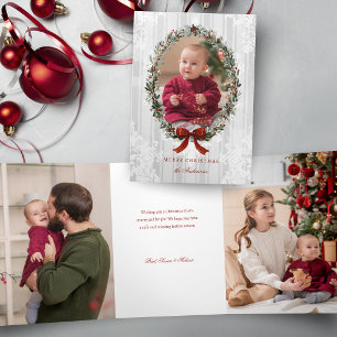 Eleganter Weihnachtskranz mit burgunderfarbenem Sc Dreifach Gefaltete Urlaubskarte