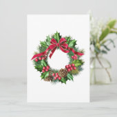 Eleganter Weihnachtskranz mit Red Bow, Holly & But Einladung (Stehend Vorderseite)