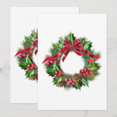 Eleganter Weihnachtskranz mit Red Bow, Holly & But Einladung (Vorne/Hinten)