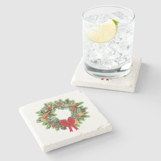 Eleganter Weihnachtskranz mit Red Bow Steinuntersetzer (Seitenansicht)