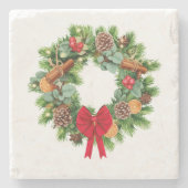 Eleganter Weihnachtskranz mit Red Bow Steinuntersetzer (Vorderseite)