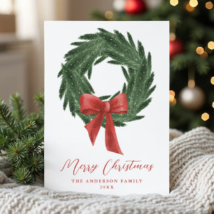 Eleganter Weihnachtskranz mit roter Schleife ohne Feiertagskarte