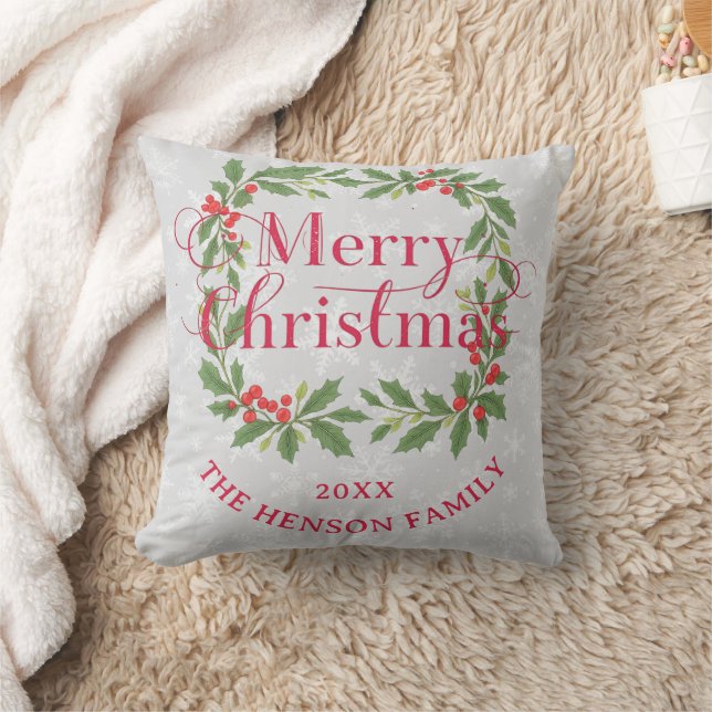Eleganter Weihnachtskränz mit Stechpalme Frohe Wei Kissen (Decke)