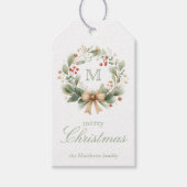 Eleganter Weihnachtskranz-Monogramm Geschenkanhänger (Vorderseite)