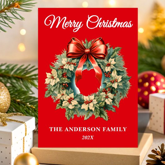 Eleganter Weihnachtskranz ohne Foto Feiertagskarte