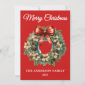 Eleganter Weihnachtskranz ohne Foto Feiertagskarte (Vorderseite)