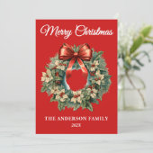 Eleganter Weihnachtskranz ohne Foto Feiertagskarte (Stehend Vorderseite)