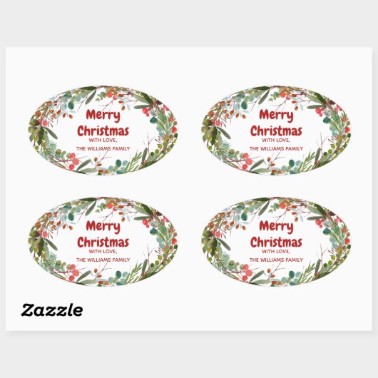 Eleganter Weihnachtskranz Ovaler Aufkleber (Blatt)