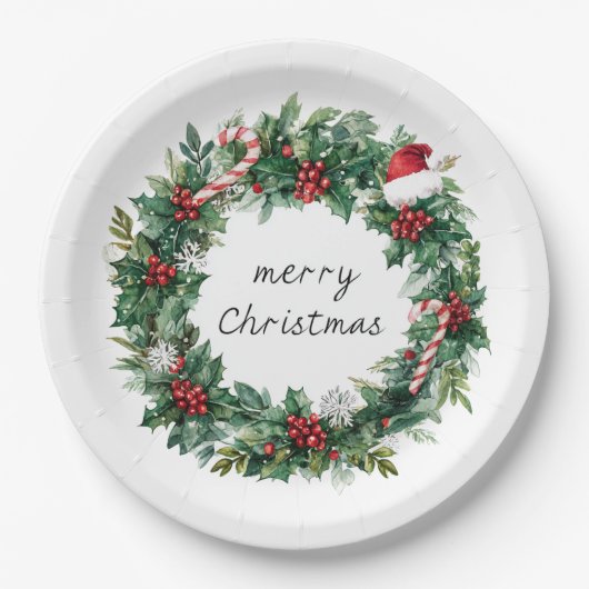 Eleganter Weihnachtskranz Papierplatten Pappteller (Vorderseite)