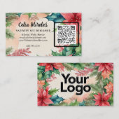 Eleganter Weihnachtskranz QR Code Begleitkarte (Vorne/Hinten)