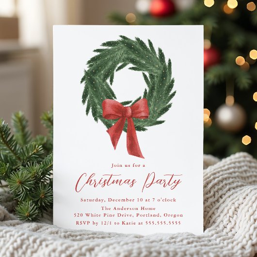 Eleganter Weihnachtskranz Roter Bogen Feiertagsfei Einladung