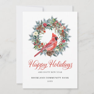 Eleganter Weihnachtskranz Roter Kardinal Geschäftl Feiertagskarte