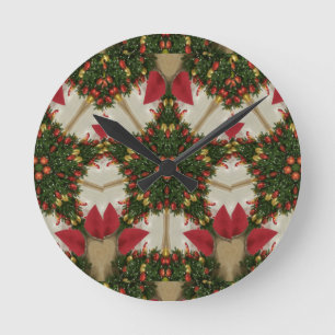 Eleganter WeihnachtsKranz-rotes grünes Runde Wanduhr