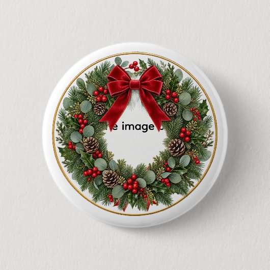 Eleganter Weihnachtskranz-Schmuck | Rote Samtschle Button (Vorderseite)