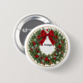 Eleganter Weihnachtskranz-Schmuck | Rote Samtschle Button (Vorne & Hinten)