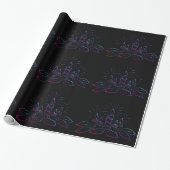 Eleganter Weihnachtskranz und Kerzenneon schwarz Geschenkpapier (Ungerollt)